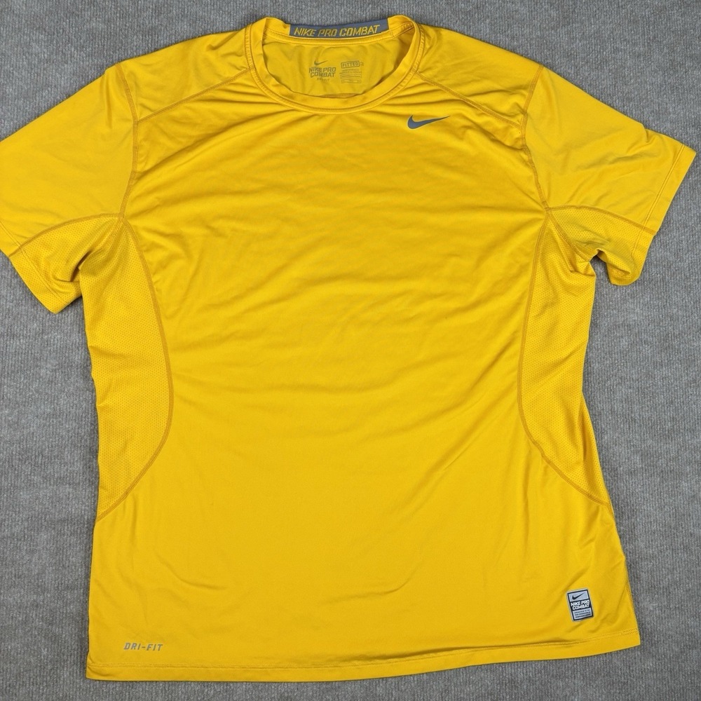 Nike Pro Combat Dri-FIT Fitted Shirt Men's XXL Yellow Short Sleeve Athletic
